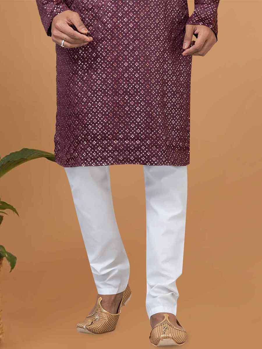 Rust Semi Gaji Silk Embroidered Festival Wedding Kurta