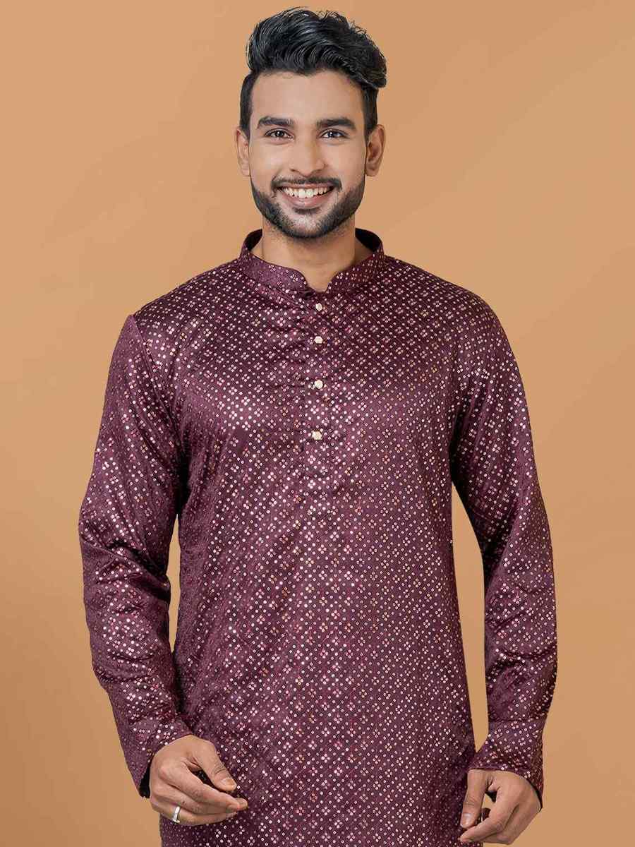 Rust Semi Gaji Silk Embroidered Festival Wedding Kurta
