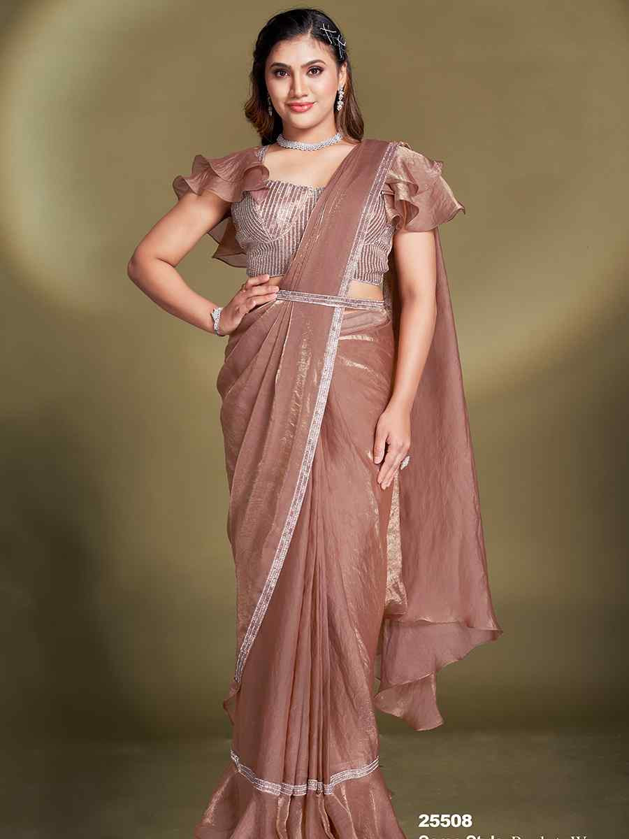 Rust Silk Embroidered Festival Wedding Fancy Heavy Border Saree