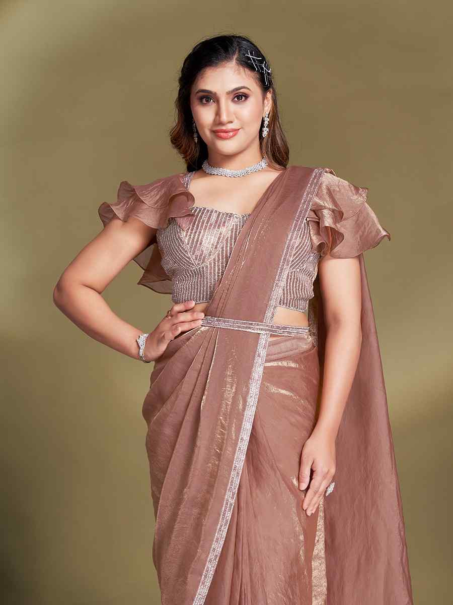 Rust Silk Embroidered Festival Wedding Fancy Heavy Border Saree
