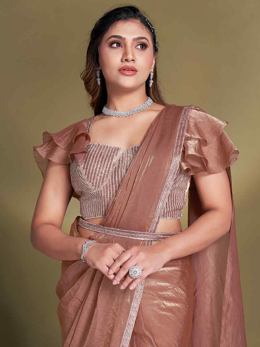Rust Silk Embroidered Festival Wedding Fancy Heavy Border Saree
