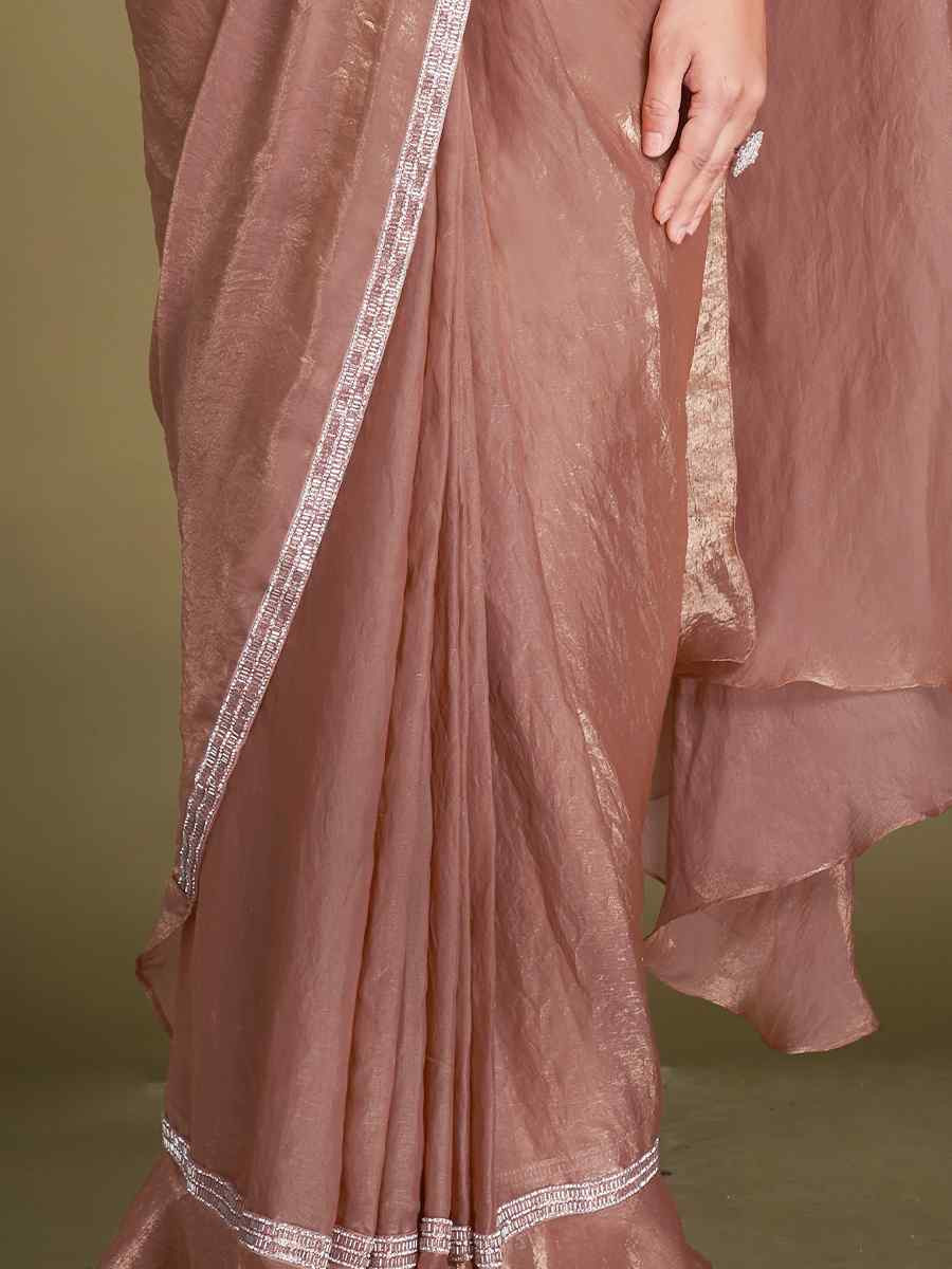 Rust Silk Embroidered Festival Wedding Fancy Heavy Border Saree