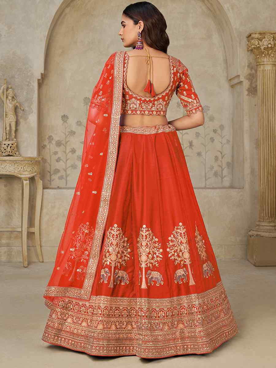 Rust Silk Embroidered Wedding Reception Festival Heavy Border Lehenga Choli