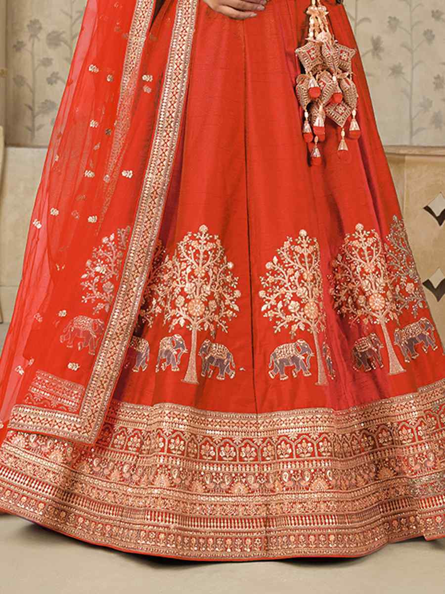 Rust Silk Embroidered Wedding Reception Festival Heavy Border Lehenga Choli