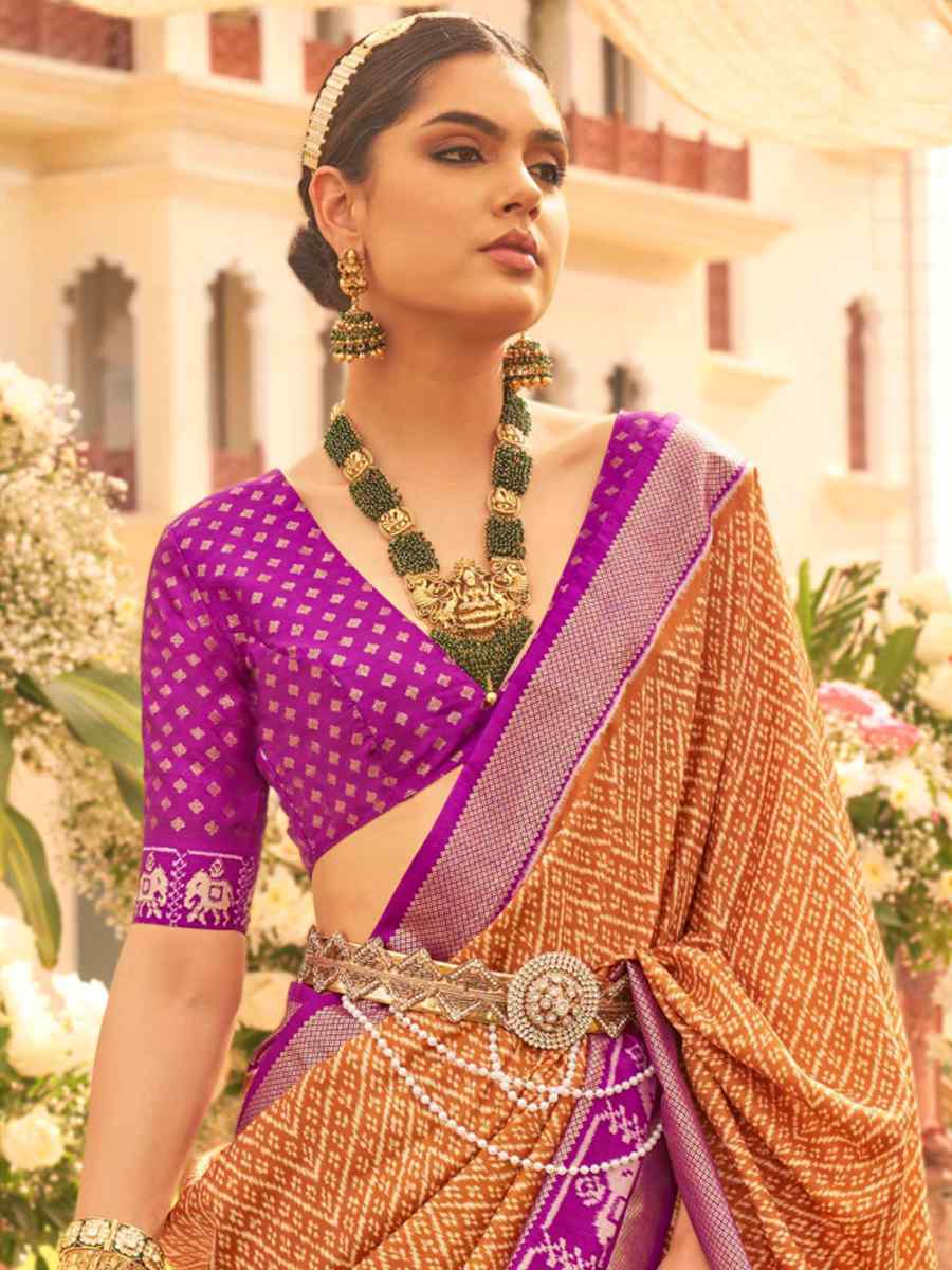 Rust Silk Handwoven Wedding Festival Heavy Border Saree