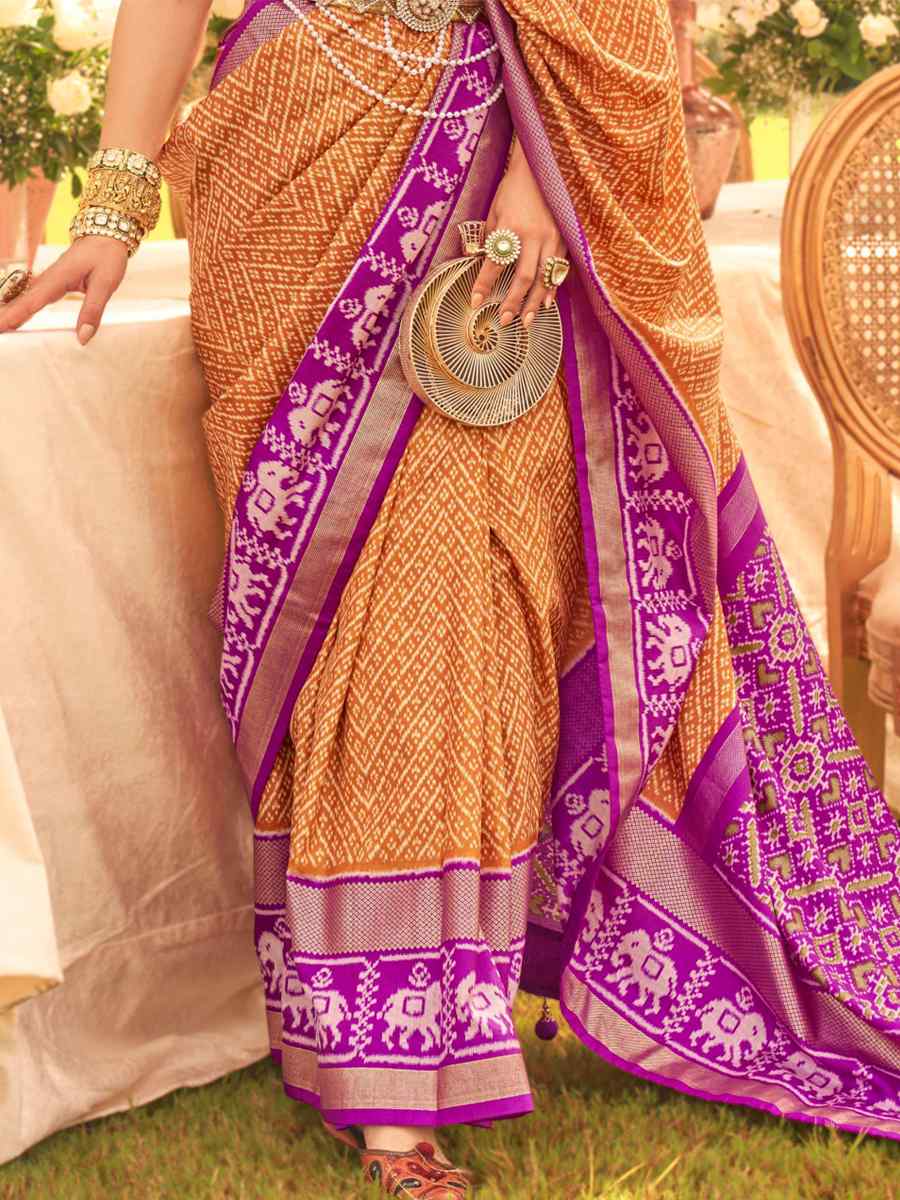 Rust Silk Handwoven Wedding Festival Heavy Border Saree