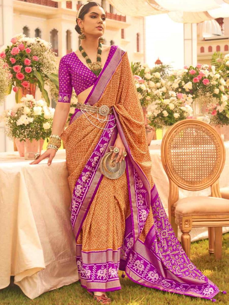 Rust Silk Handwoven Wedding Festival Heavy Border Saree