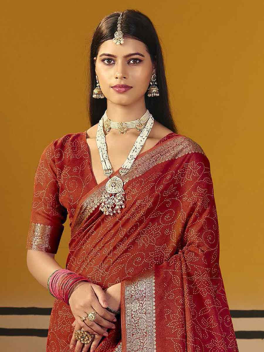 Rust Silk Printed Handwoven Casual Reception Festival Wedding Fancy Classic Style Sarees