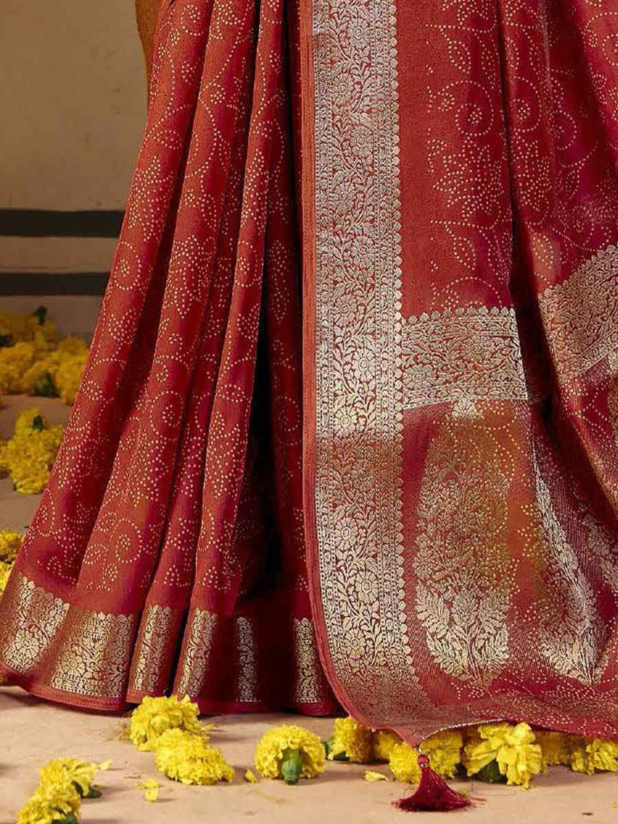 Rust Silk Printed Handwoven Casual Reception Festival Wedding Fancy Classic Style Sarees