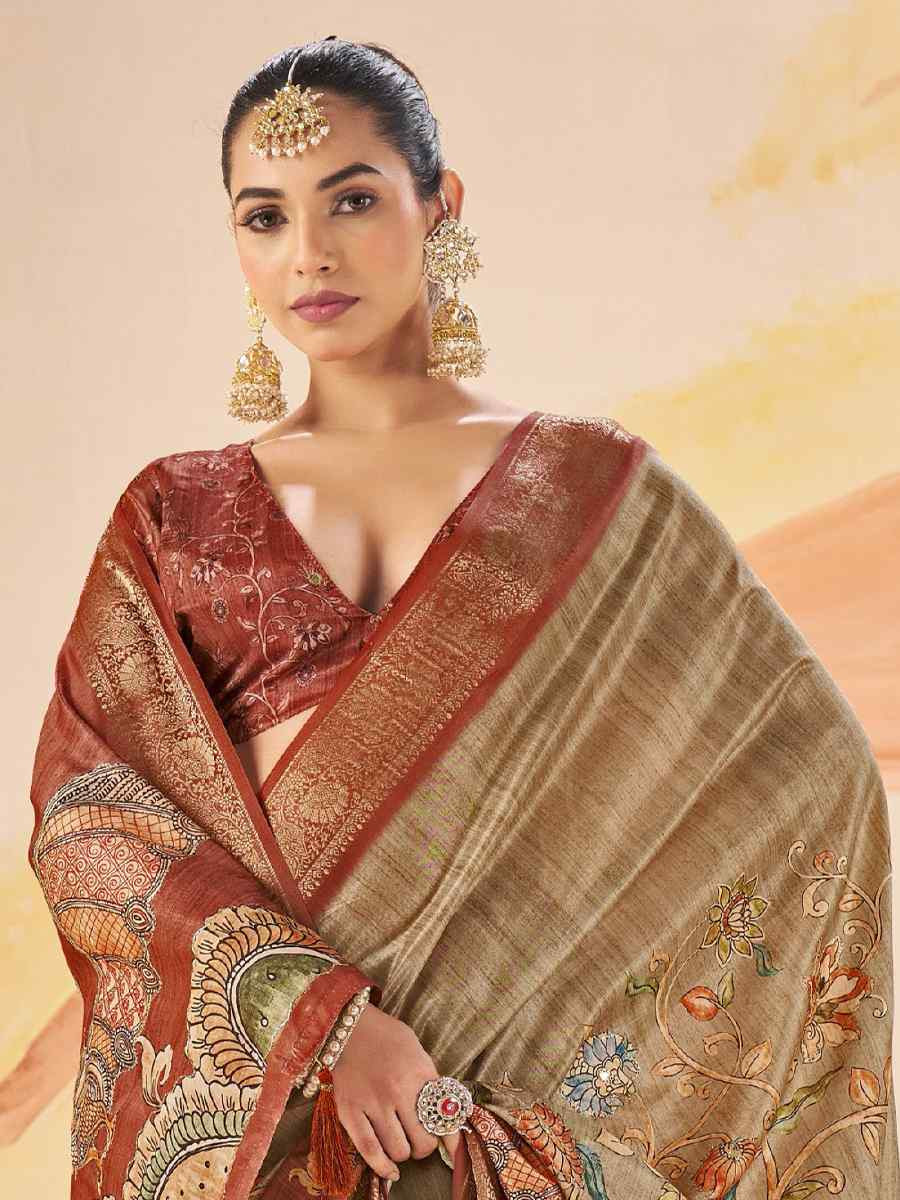 Rust Silk Printed Handwoven Traditional Bridal Reception Festival Wedding Fancy Classic Style Sarees