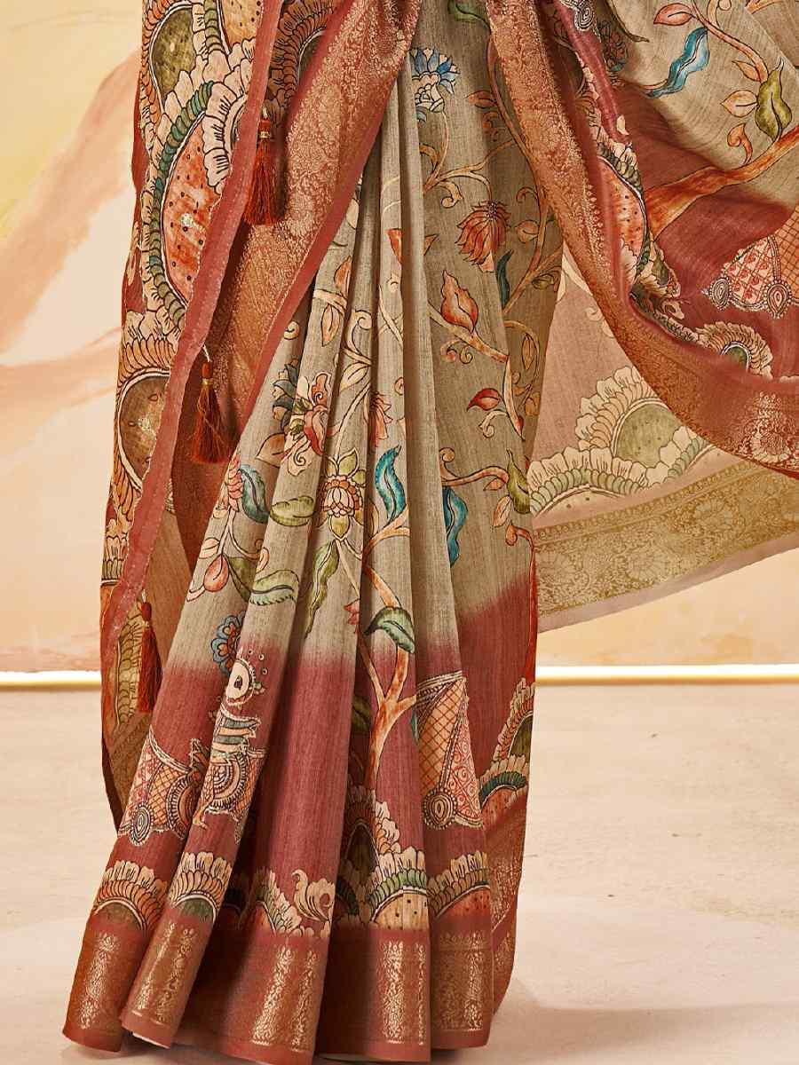 Rust Silk Printed Handwoven Traditional Bridal Reception Festival Wedding Fancy Classic Style Sarees