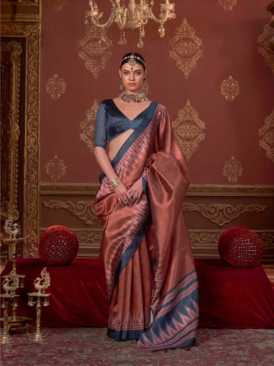 Rust Silk Printed Party Reception Casual Wedding Contemporary Sarees