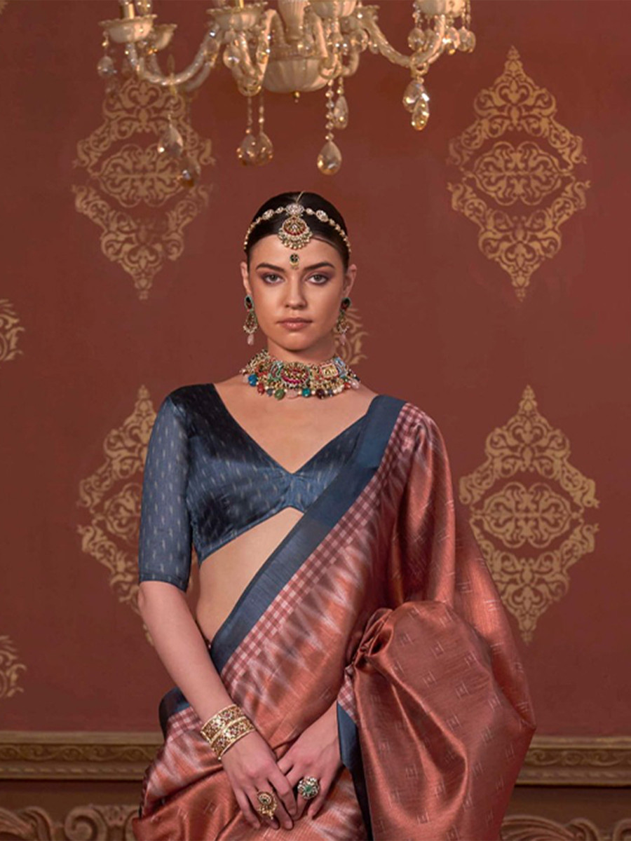 Rust Silk Printed Party Reception Casual Wedding Contemporary Sarees