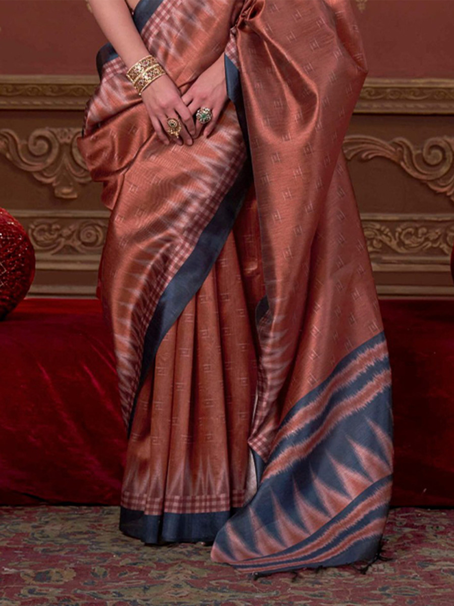 Rust Silk Printed Party Reception Casual Wedding Contemporary Sarees