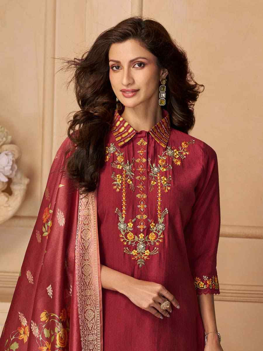 Rust Viscose Embroidered Festival Mehendi Ready Afghani Pant Salwar Kameez