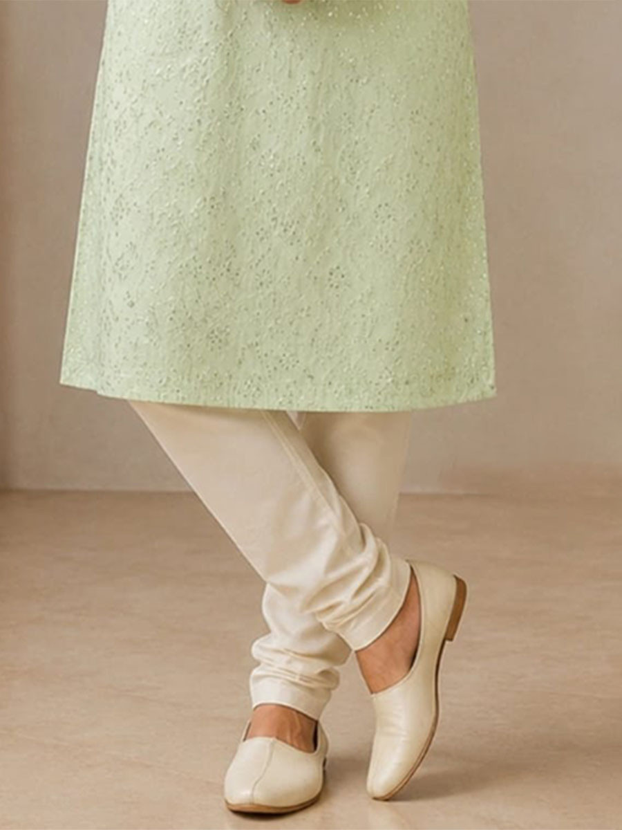 Sage Green Art Silk Embroidery Wedding Party Festival Casual Mens Wear Kurta