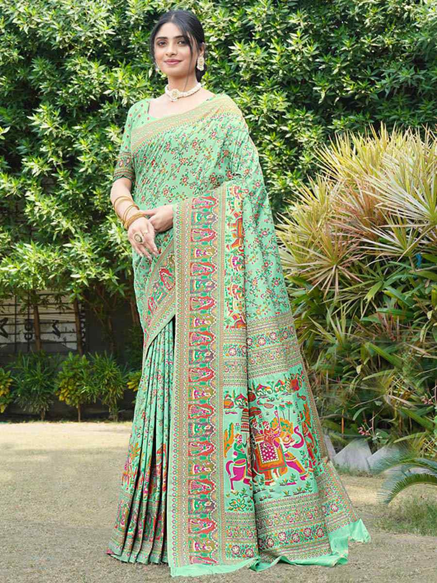Sage Green Soft Pure Silk Handwoven Festival Wedding Fancy Heavy Border Saree