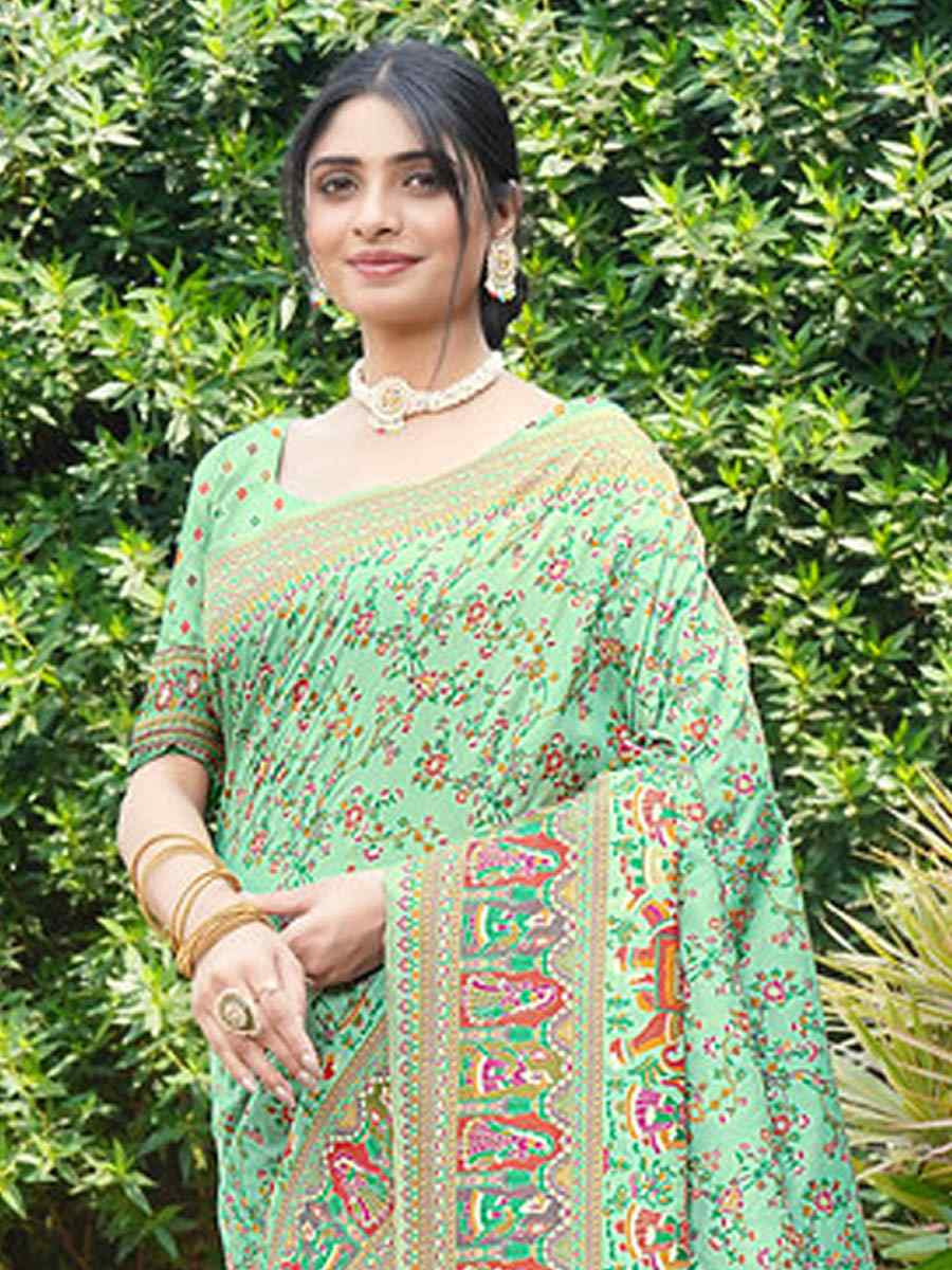 Sage Green Soft Pure Silk Handwoven Festival Wedding Fancy Heavy Border Saree