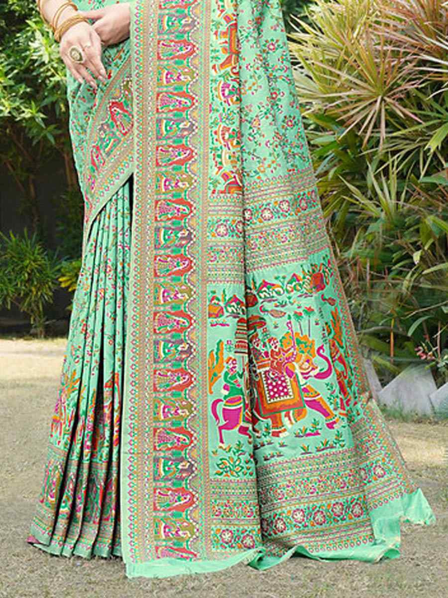 Sage Green Soft Pure Silk Handwoven Festival Wedding Fancy Heavy Border Saree