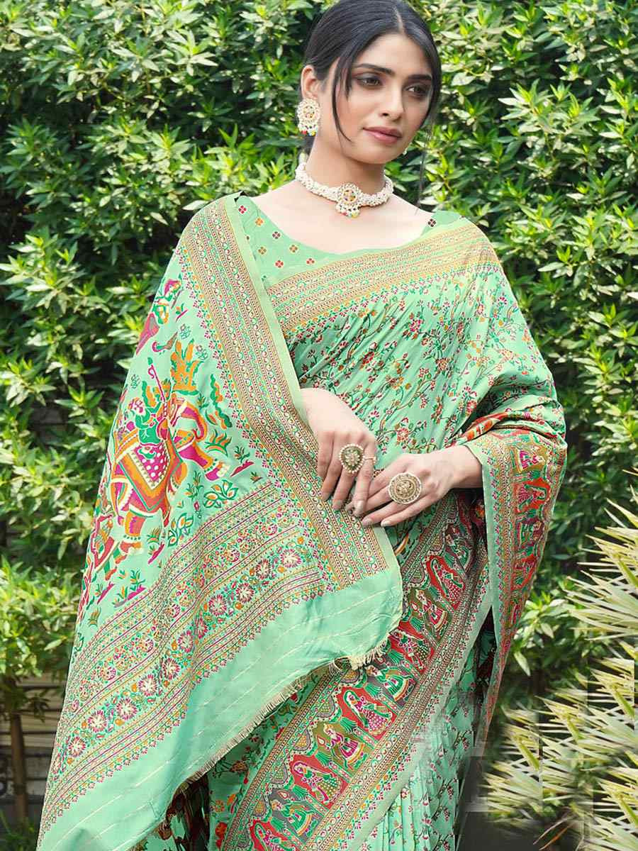 Sage Green Soft Pure Silk Handwoven Festival Wedding Fancy Heavy Border Saree