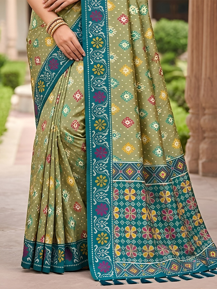 Sage Green Soft Silk Zari Weawing Meenakari Patola Design Wedding Reception Party Festival Casual Heavy Border Sarees