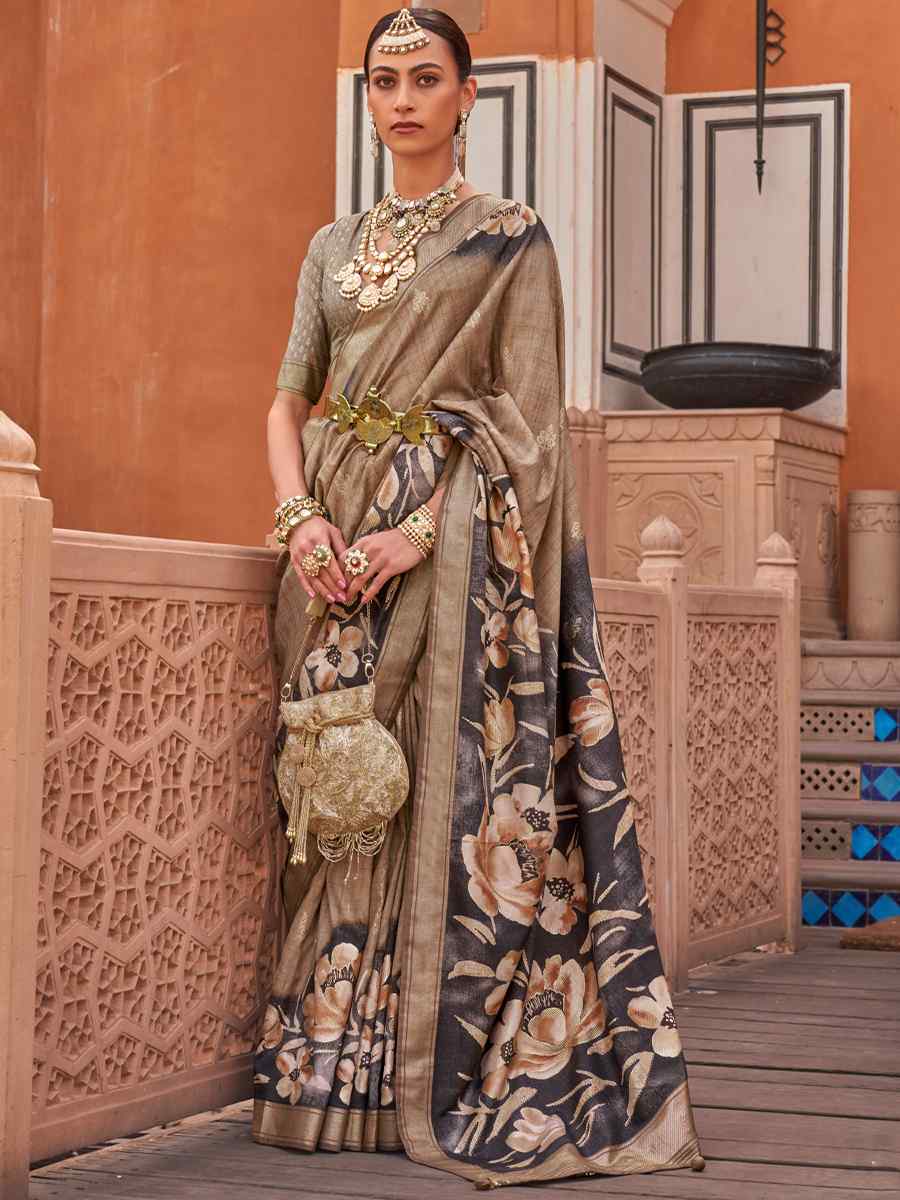 Sand Brown Silk Printed Casual Festival Classic Style Saree