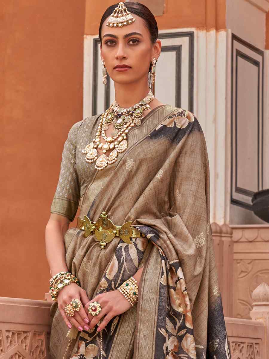Sand Brown Silk Printed Casual Festival Classic Style Saree