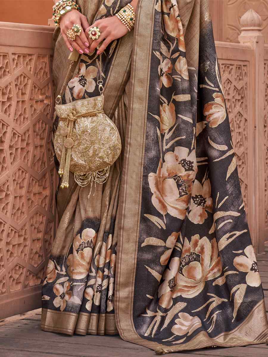 Sand Brown Silk Printed Casual Festival Classic Style Saree