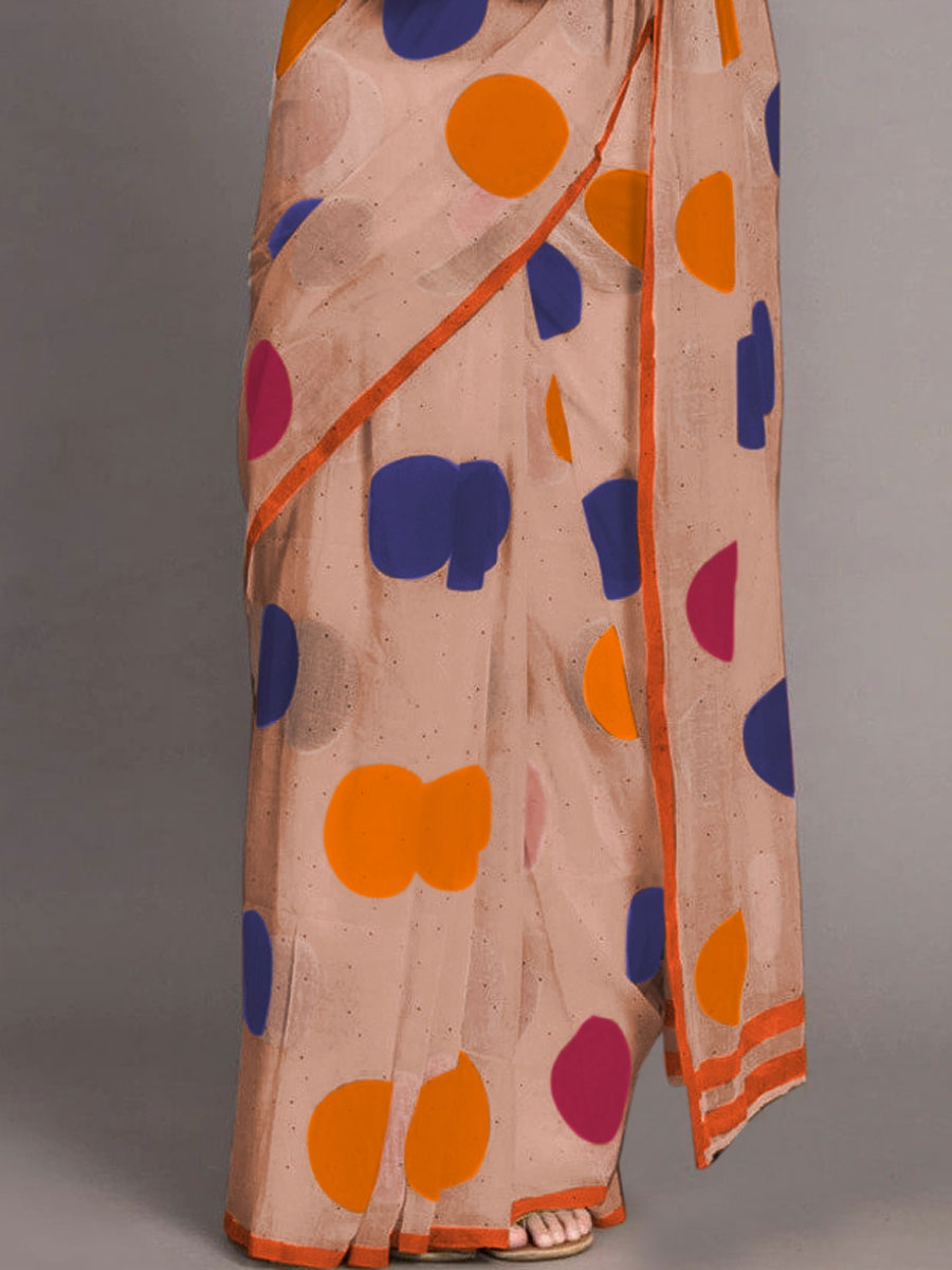Sandy Brown and Magenta Pink Chenderi and Linen Casual Printed Saree