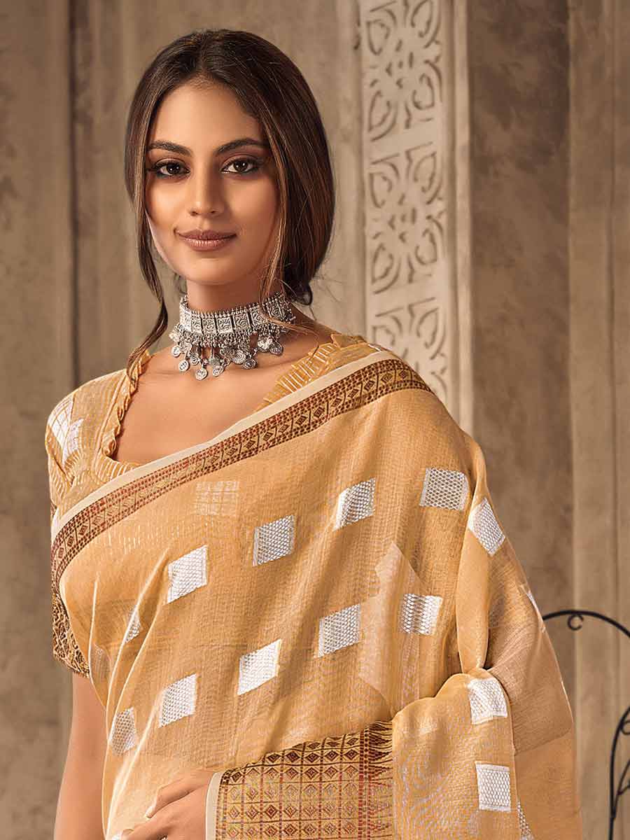 Sandy Brown Linen Handwoven Festival Saree