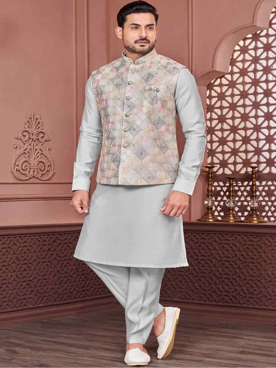 Sea Blue Art Banarasi Silk Woven Festival Wedding Kurta