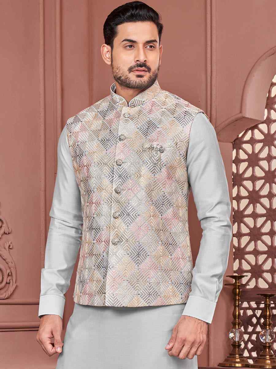 Sea Blue Art Banarasi Silk Woven Festival Wedding Kurta