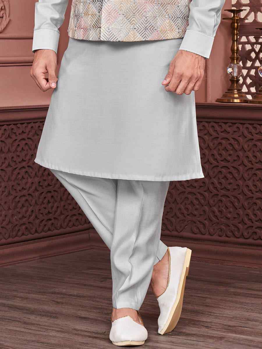 Sea Blue Art Banarasi Silk Woven Festival Wedding Kurta