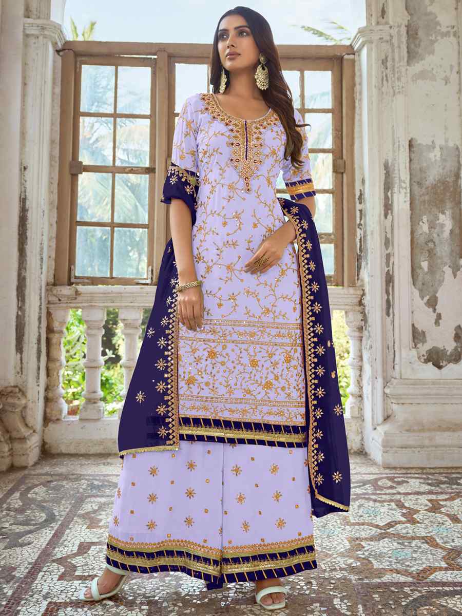 Sea Blue Heavy Faux Georgette Embroidered Festival Wedding Palazzo Pant Salwar Kameez
