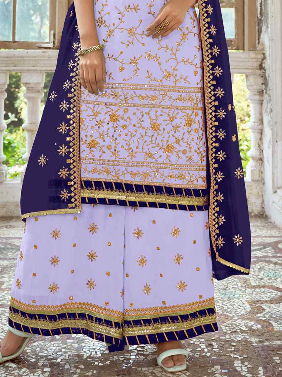 Sea Blue Heavy Faux Georgette Embroidered Festival Wedding Palazzo Pant Salwar Kameez