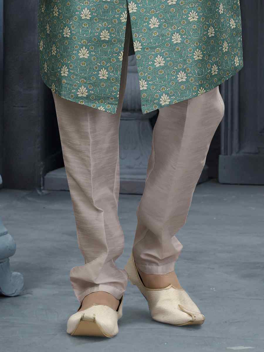 Sea Blue Jacquard Woven Festival Wedding Sherwani