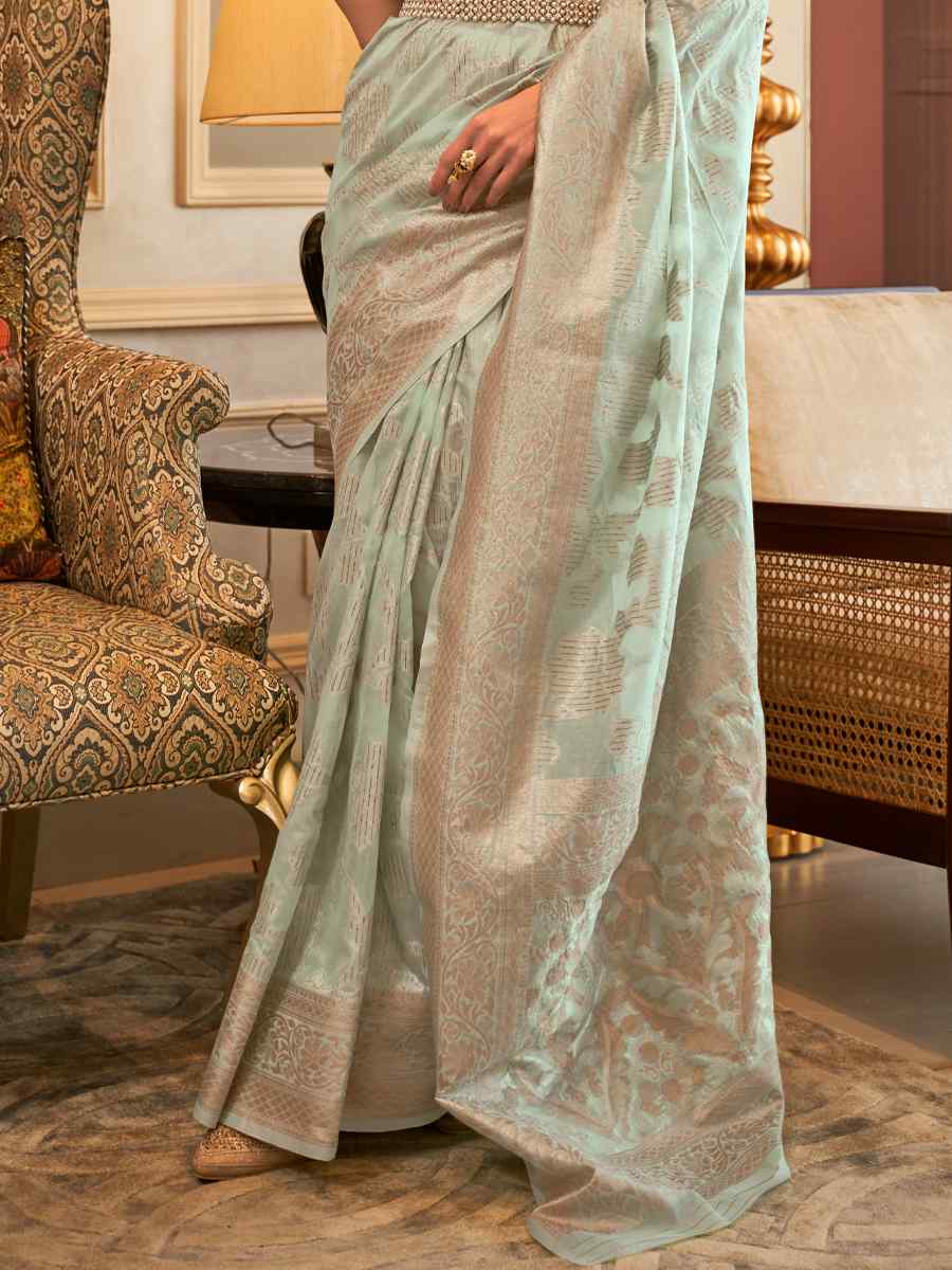 Sea Blue Kanjivaram Silk Handwoven Wedding Festival Heavy Border Saree