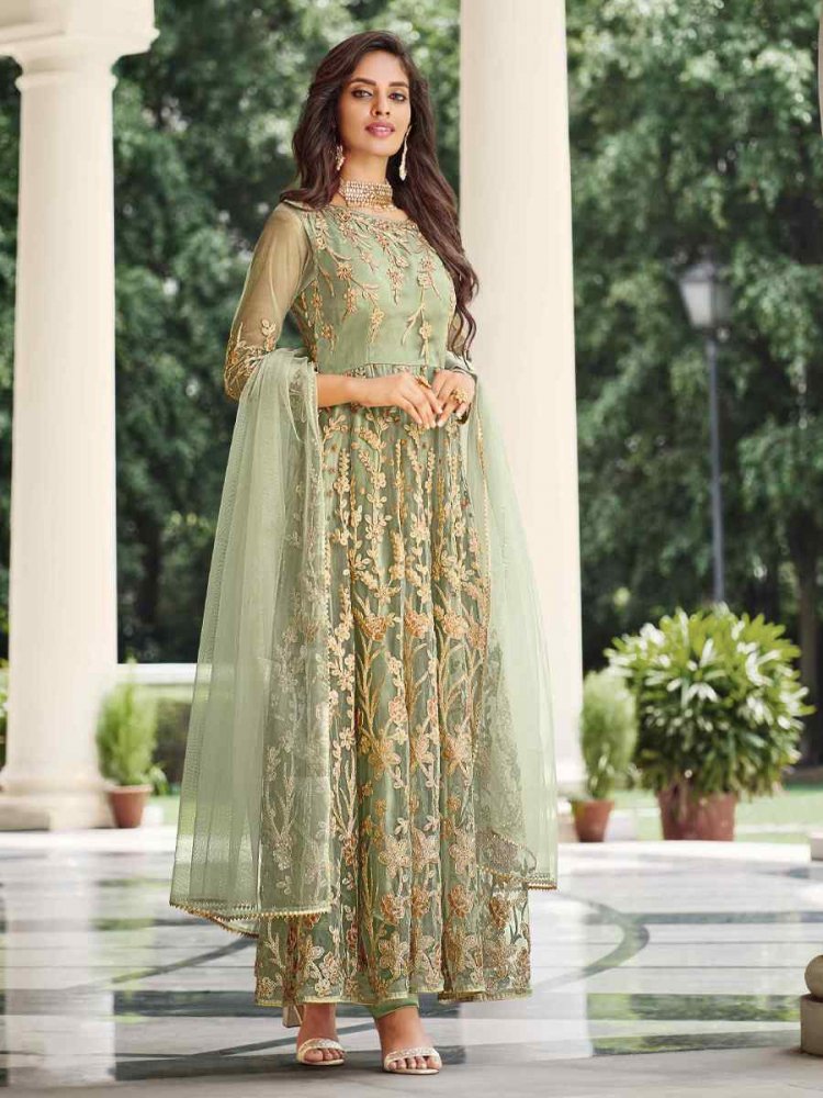 Sea Blue Pure Butterfly Net Embroidered Wedding Festival Lawn Salwar Kameez