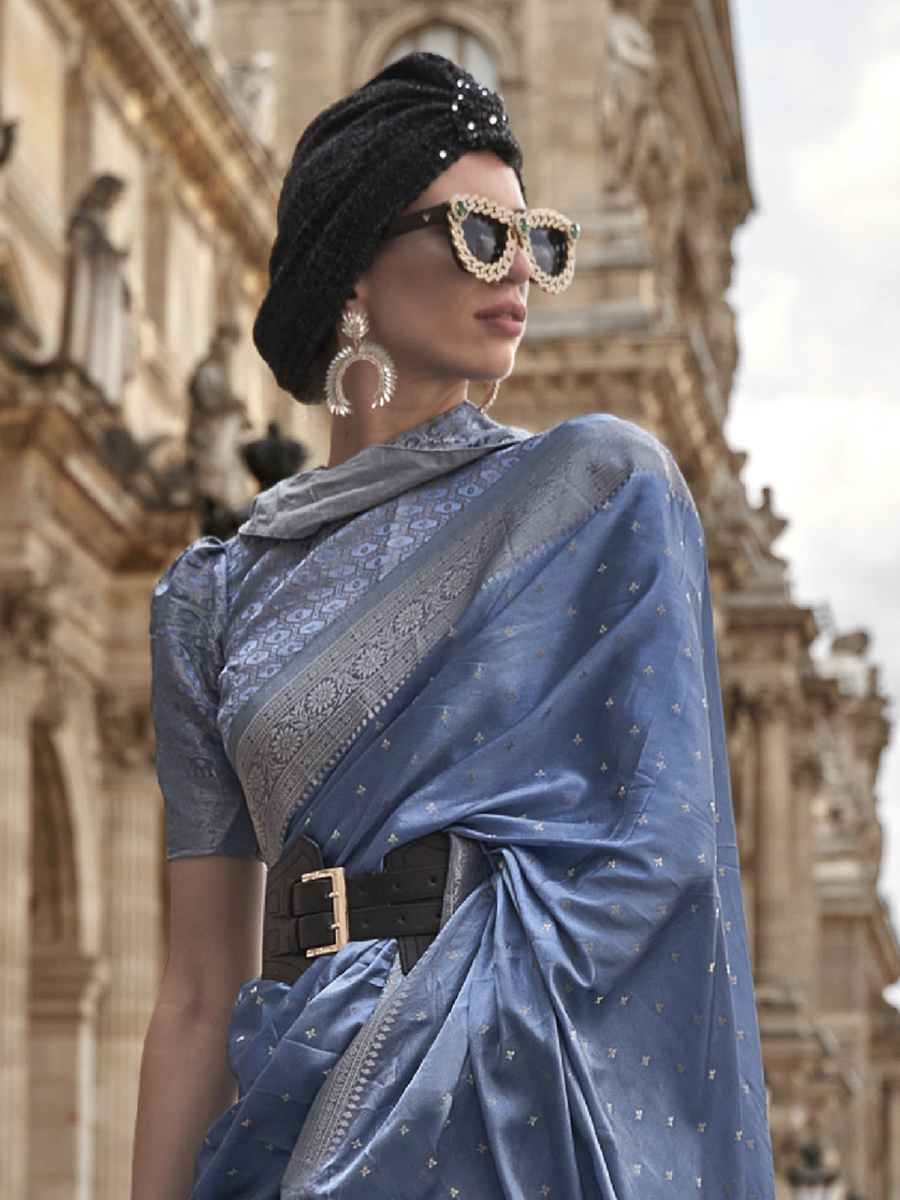 Sea Blue Silk Handwoven Casual Festival Classic Style Saree