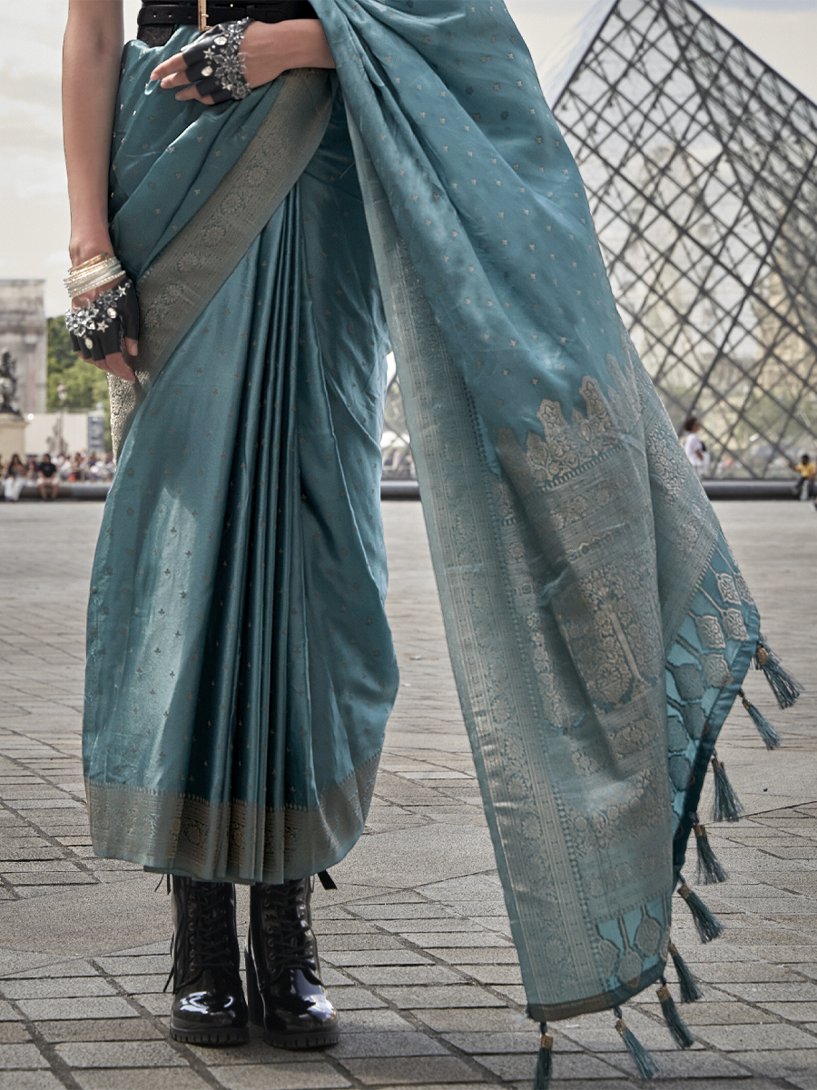 Sea Blue Silk Handwoven Casual Festival Classic Style Saree