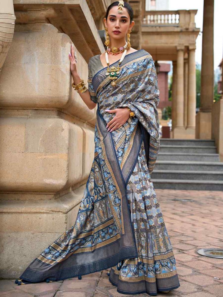 Sea Blue Silk Handwoven Casual Festival Classic Style Saree