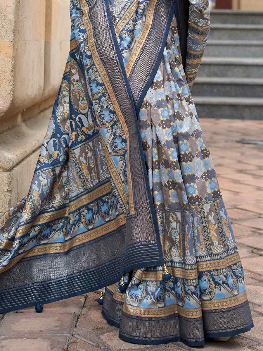 Sea Blue Silk Handwoven Casual Festival Classic Style Saree