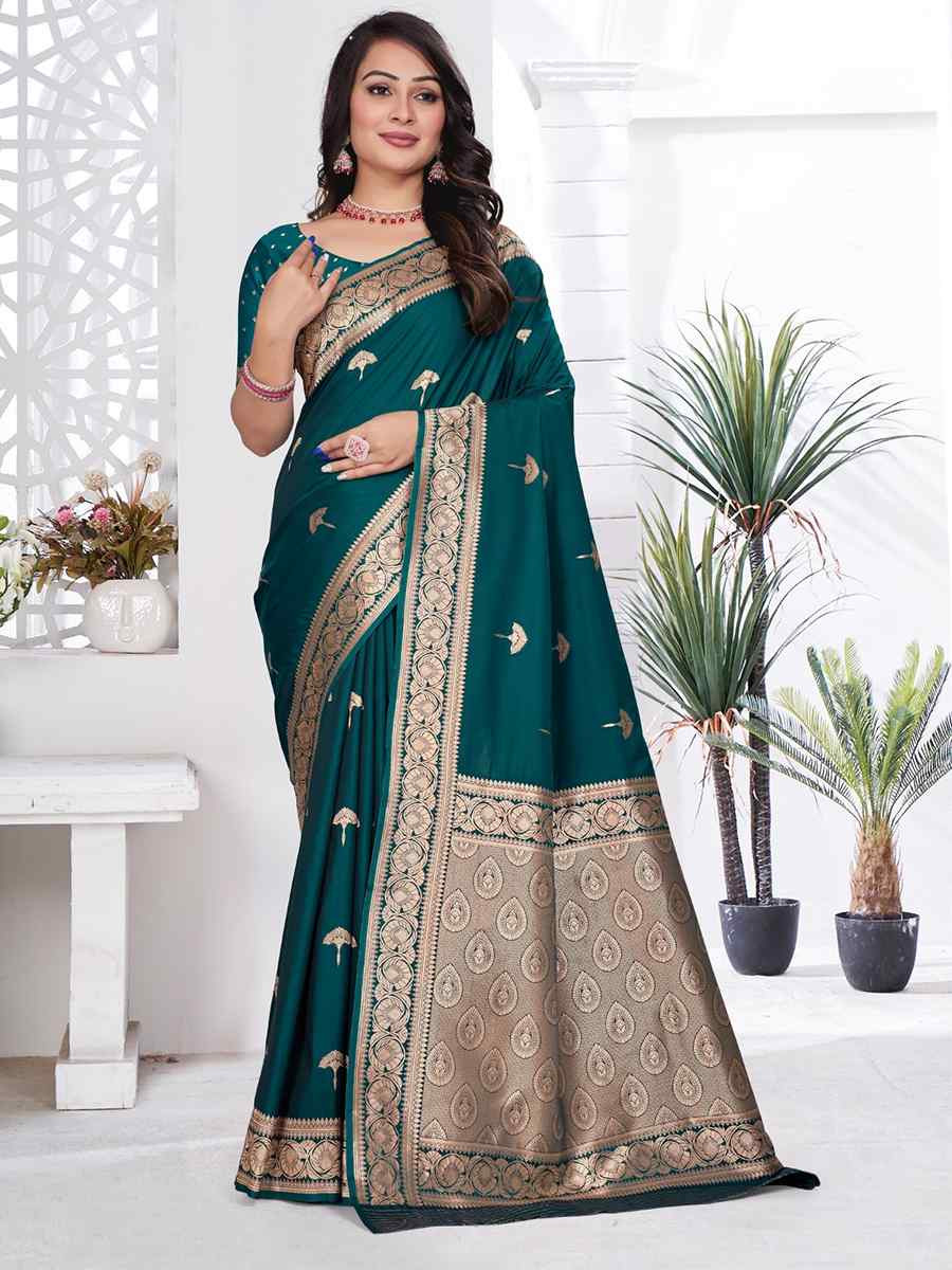 Sea Blue Silk Handwoven Festival Wedding Fancy Heavy Border Saree