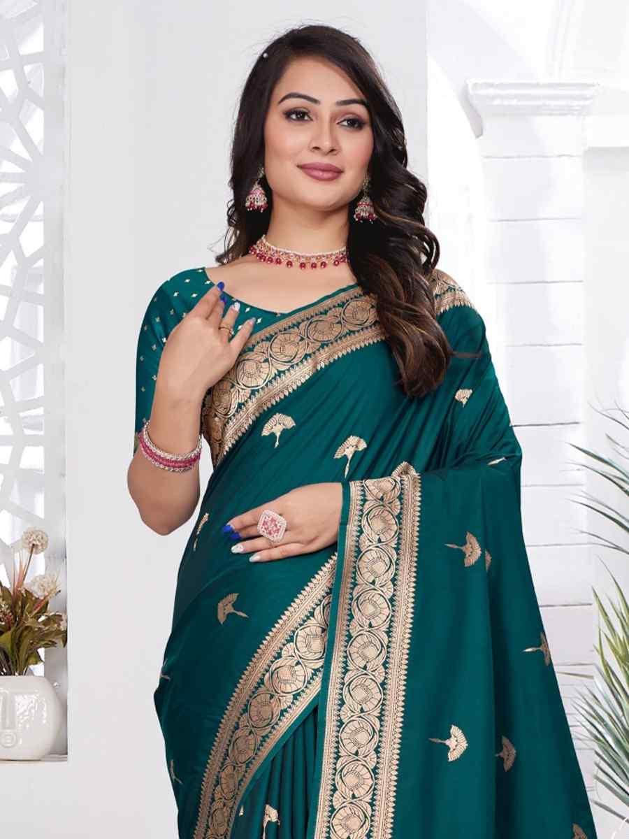 Sea Blue Silk Handwoven Festival Wedding Fancy Heavy Border Saree