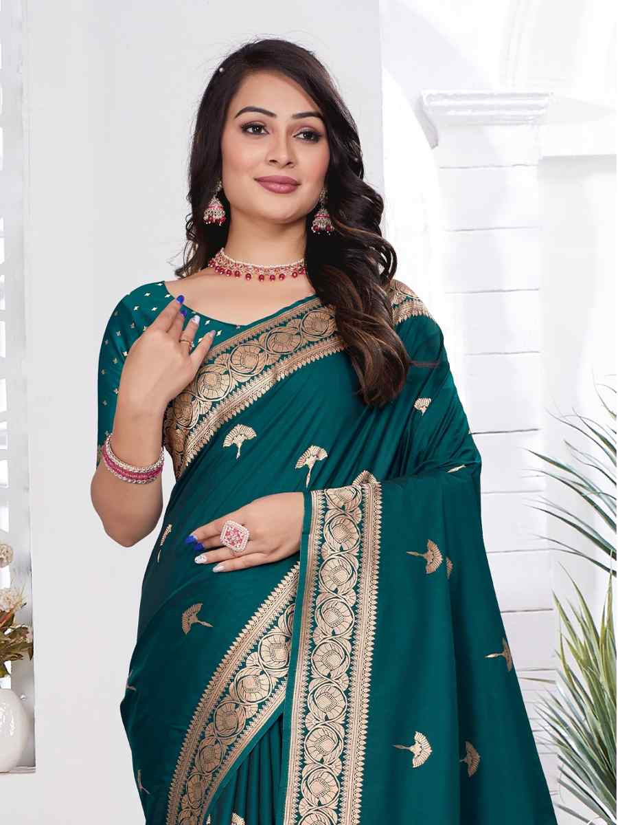 Sea Blue Silk Handwoven Festival Wedding Fancy Heavy Border Saree