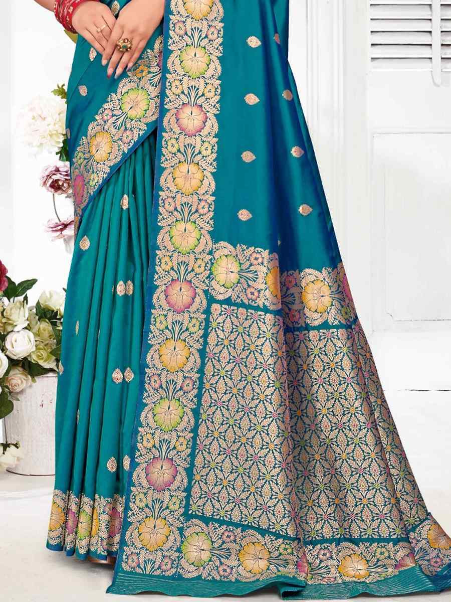 Sea Blue Silk Handwoven Festival Wedding Fancy Heavy Border Saree