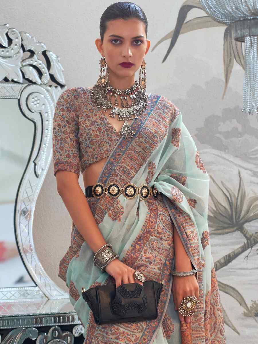 Sea Blue Silk Handwoven Wedding Festival Heavy Border Saree