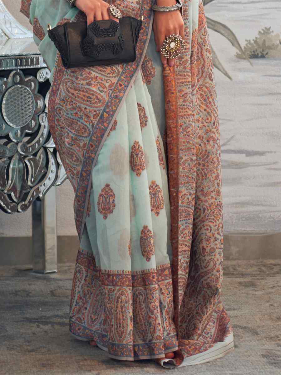 Sea Blue Silk Handwoven Wedding Festival Heavy Border Saree