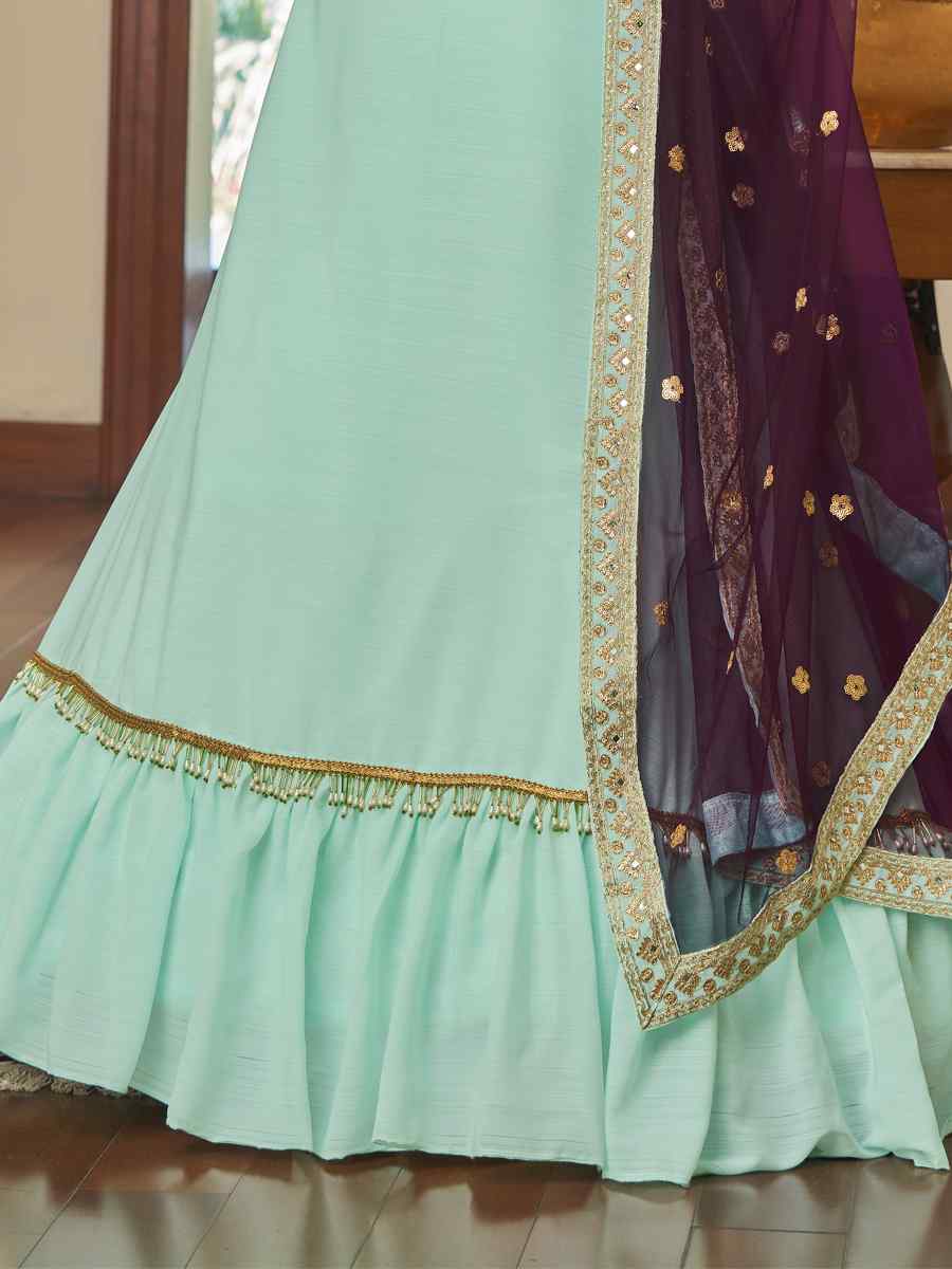 Sea Blue Titan Silk Embroidered Party Festival Circular Lehenga Choli