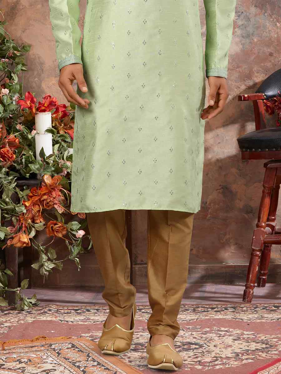 Sea Foam Green Silk Woven Festival Party Kurta